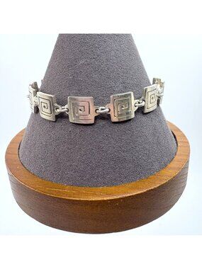 Greek Key Design Sterling Silver 925 Chain Bracelet Size 7.25" Length